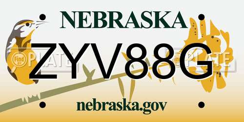ZYV88G Nebraska License Plate