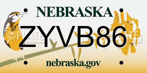 ZYVB86 Nebraska License Plate
