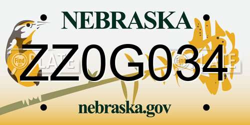 ZZ0G034 Nebraska License Plate
