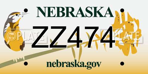 ZZ474 Nebraska License Plate