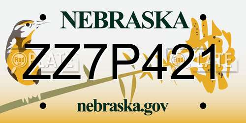 ZZ7P421 Nebraska License Plate