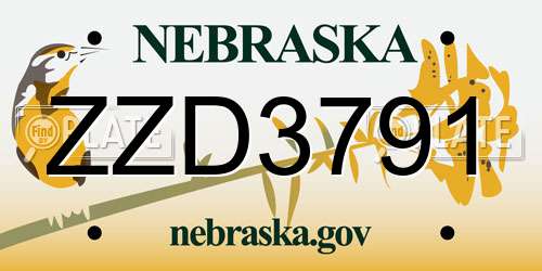 ZZD3791 Nebraska License Plate
