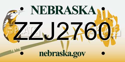 ZZJ2760 Nebraska License Plate