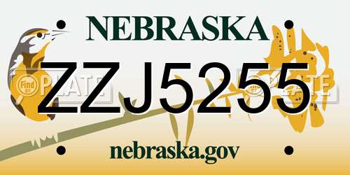 ZZJ5255 Nebraska License Plate