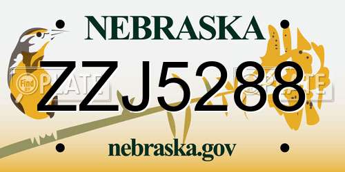 ZZJ5288 Nebraska License Plate