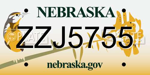 ZZJ5755 Nebraska License Plate