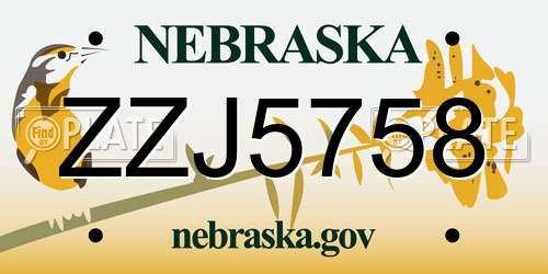 ZZJ5758 Nebraska License Plate