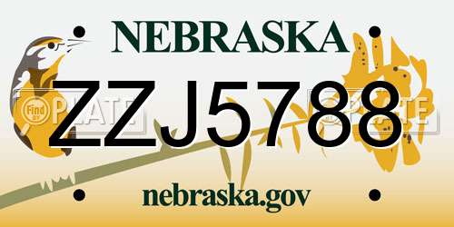 ZZJ5788 Nebraska License Plate