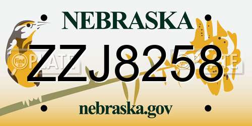 ZZJ8258 Nebraska License Plate