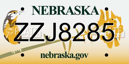 ZZJ8285 Nebraska License Plate