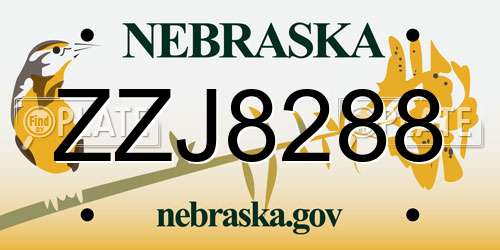 ZZJ8288 Nebraska License Plate