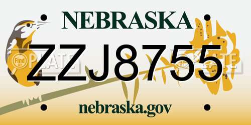 ZZJ8755 Nebraska License Plate