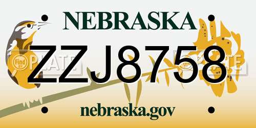 ZZJ8758 Nebraska License Plate