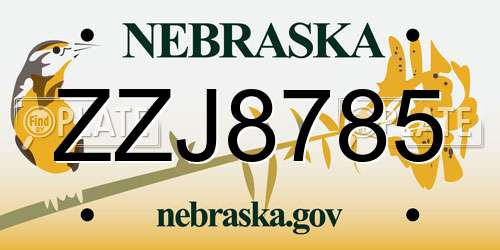 ZZJ8785 Nebraska License Plate