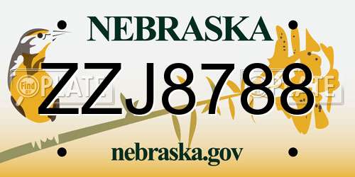 ZZJ8788 Nebraska License Plate