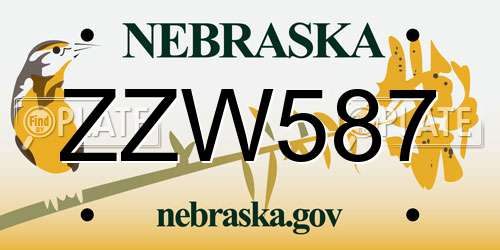 ZZW587 Nebraska License Plate