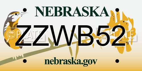 ZZWB52 Nebraska License Plate