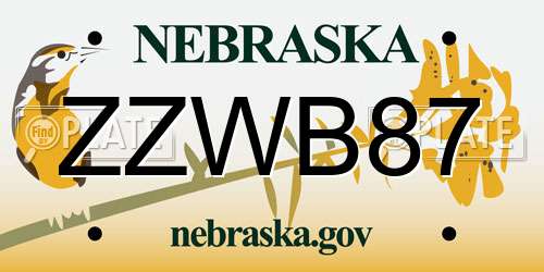 ZZWB87 Nebraska License Plate