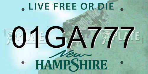01GA777 New Hampshire License Plate