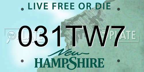 031TW7 New Hampshire License Plate