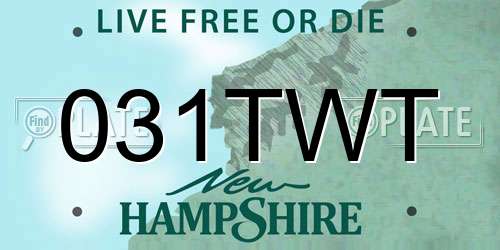 031TWT New Hampshire License Plate
