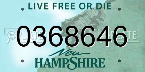 0368646 New Hampshire License Plate