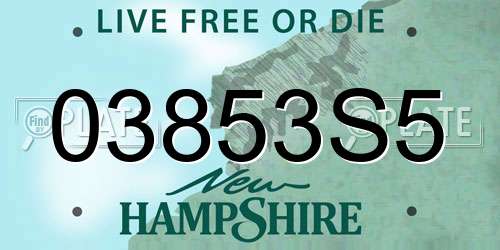 03853S5 New Hampshire License Plate