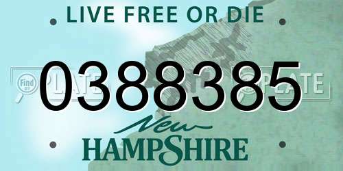 0388385 New Hampshire License Plate
