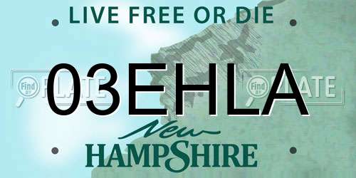 03EHLA New Hampshire License Plate
