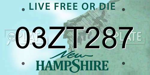 03ZT287 New Hampshire License Plate