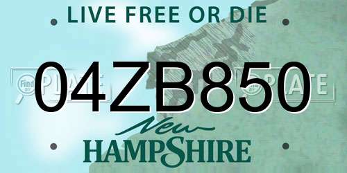 04ZB850 New Hampshire License Plate