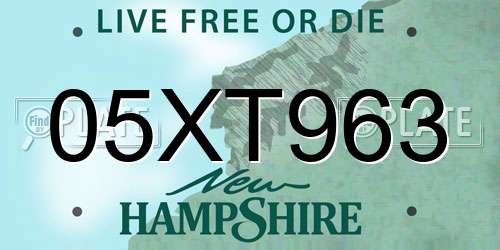 05XT963 New Hampshire License Plate
