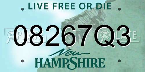 08267Q3 New Hampshire License Plate