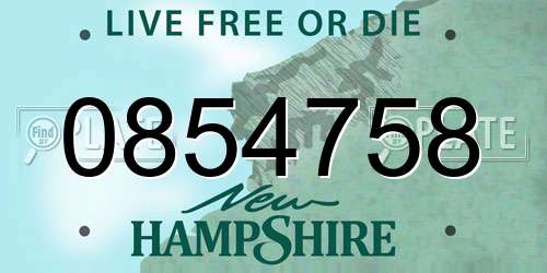0854758 New Hampshire License Plate