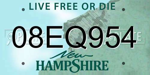 08EQ954 New Hampshire License Plate