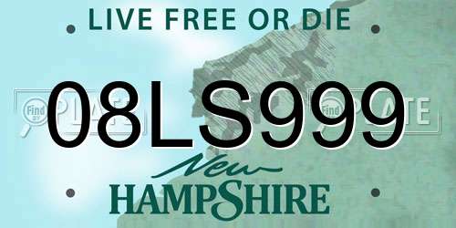 08LS999 New Hampshire License Plate