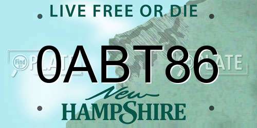 0ABT86 New Hampshire License Plate