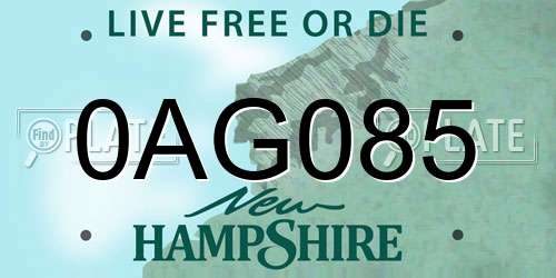 0AG085 New Hampshire License Plate