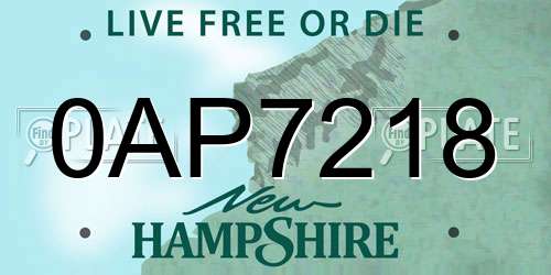 0AP7218 New Hampshire License Plate