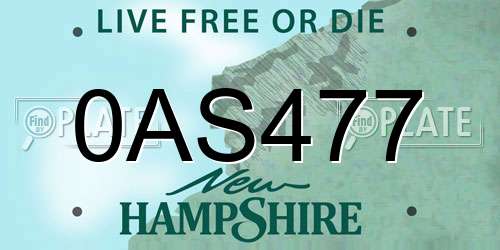 0AS477 New Hampshire License Plate