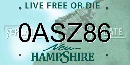 0ASZ86 New Hampshire License Plate