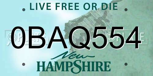 0BAQ554 New Hampshire License Plate