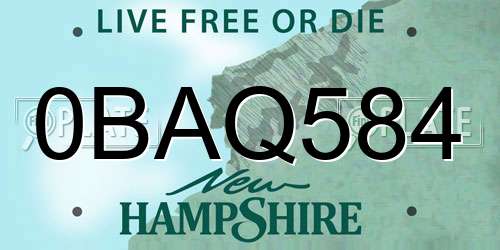 0BAQ584 New Hampshire License Plate