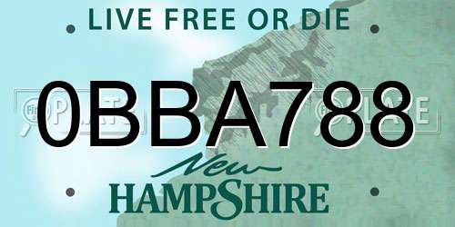 0BBA788 New Hampshire License Plate