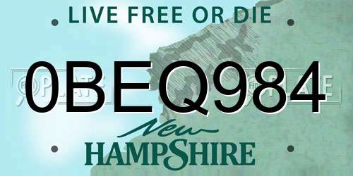 0BEQ984 New Hampshire License Plate