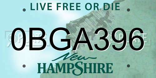 0BGA396 New Hampshire License Plate