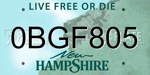 0BGF805 New Hampshire License Plate