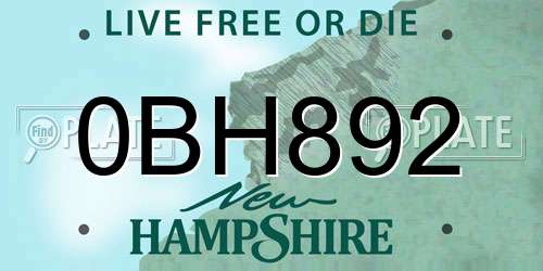 0BH892 New Hampshire License Plate