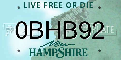 0BHB92 New Hampshire License Plate