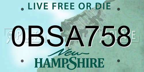 0BSA758 New Hampshire License Plate